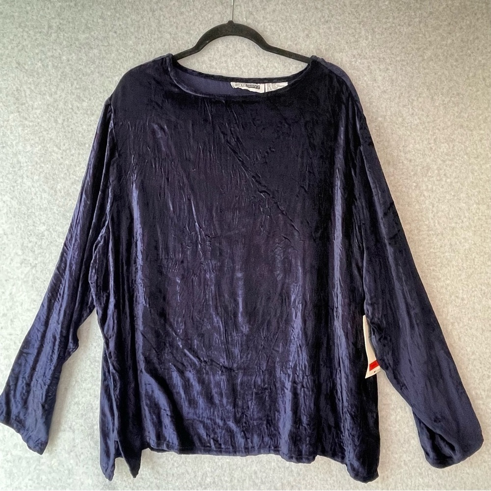CM Shapes Sapphire Blue Crushed Velvet Pullover Top Size 2X
